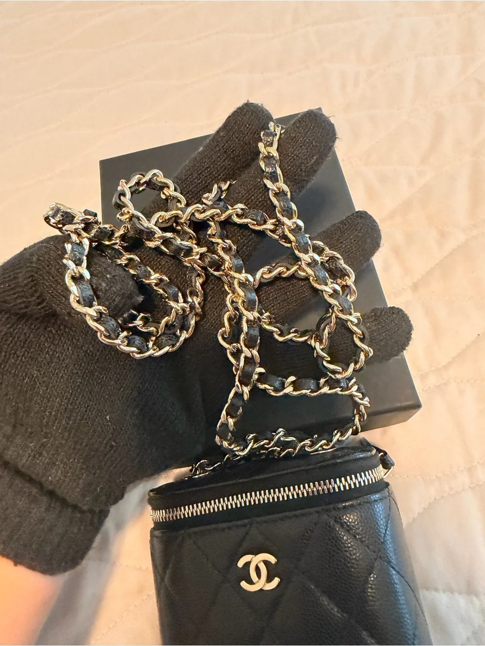 CHANEL Vertical Vanity in Black Caviar Leather with Gold Hardware